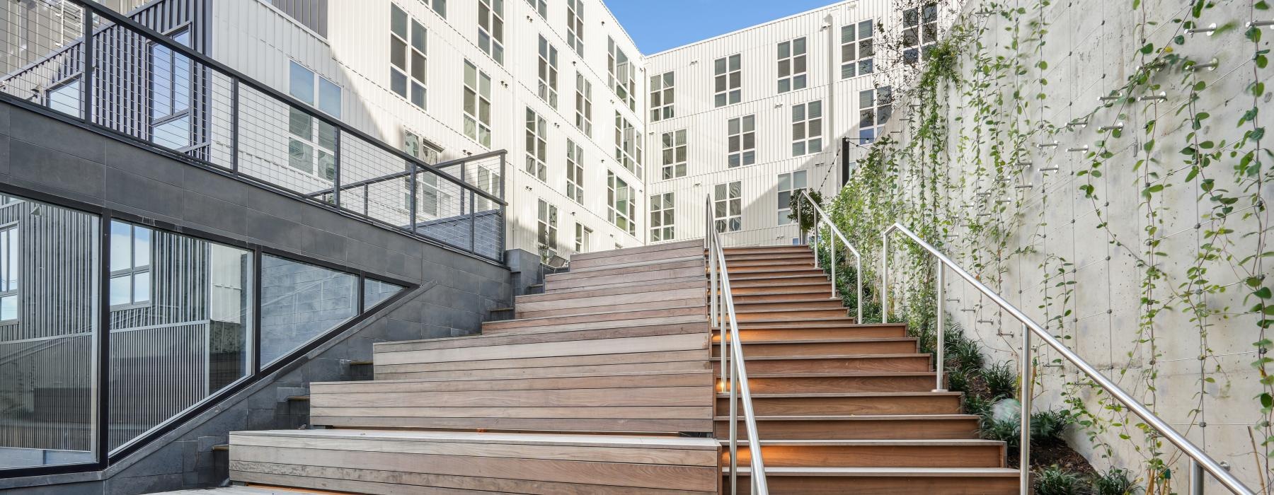 a set of stairs leading up to a building